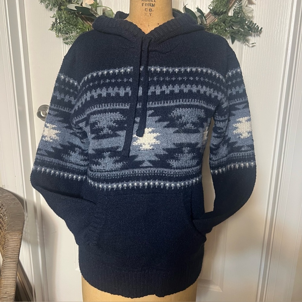 American Eagle, Navy Blue Patterned Hoodie, Aztec design, men’s small